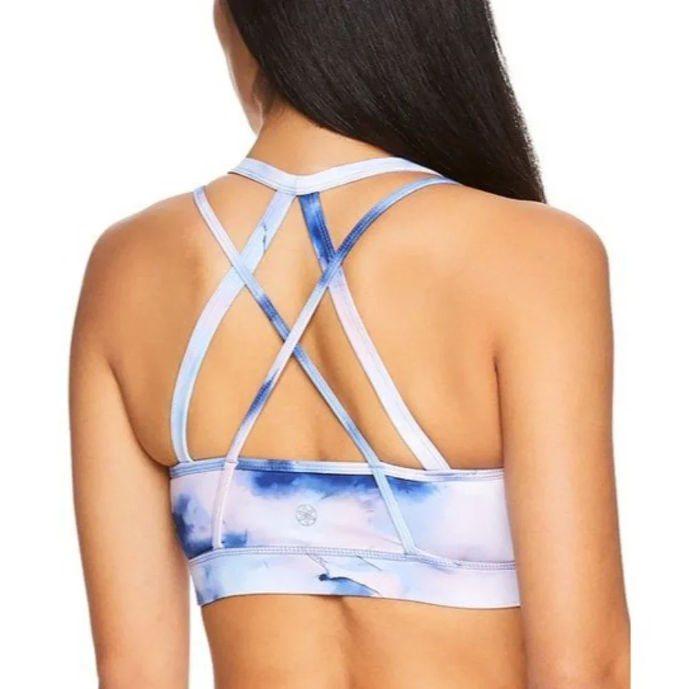 Gaiam Sports Bra Size XS Shiva Athletic Strappy Blue Ice Yoga Medium Support NEW